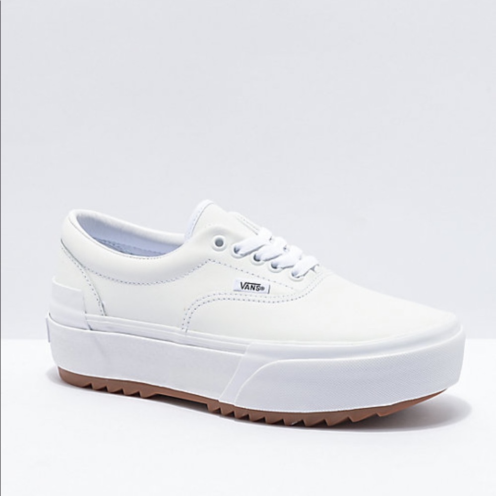 Vans Era Stacked Leather White Platform Shoes